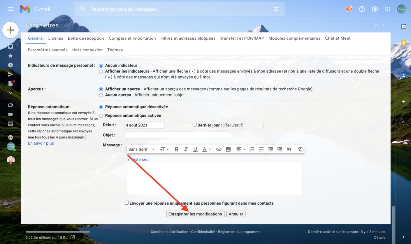 save your gmail settings