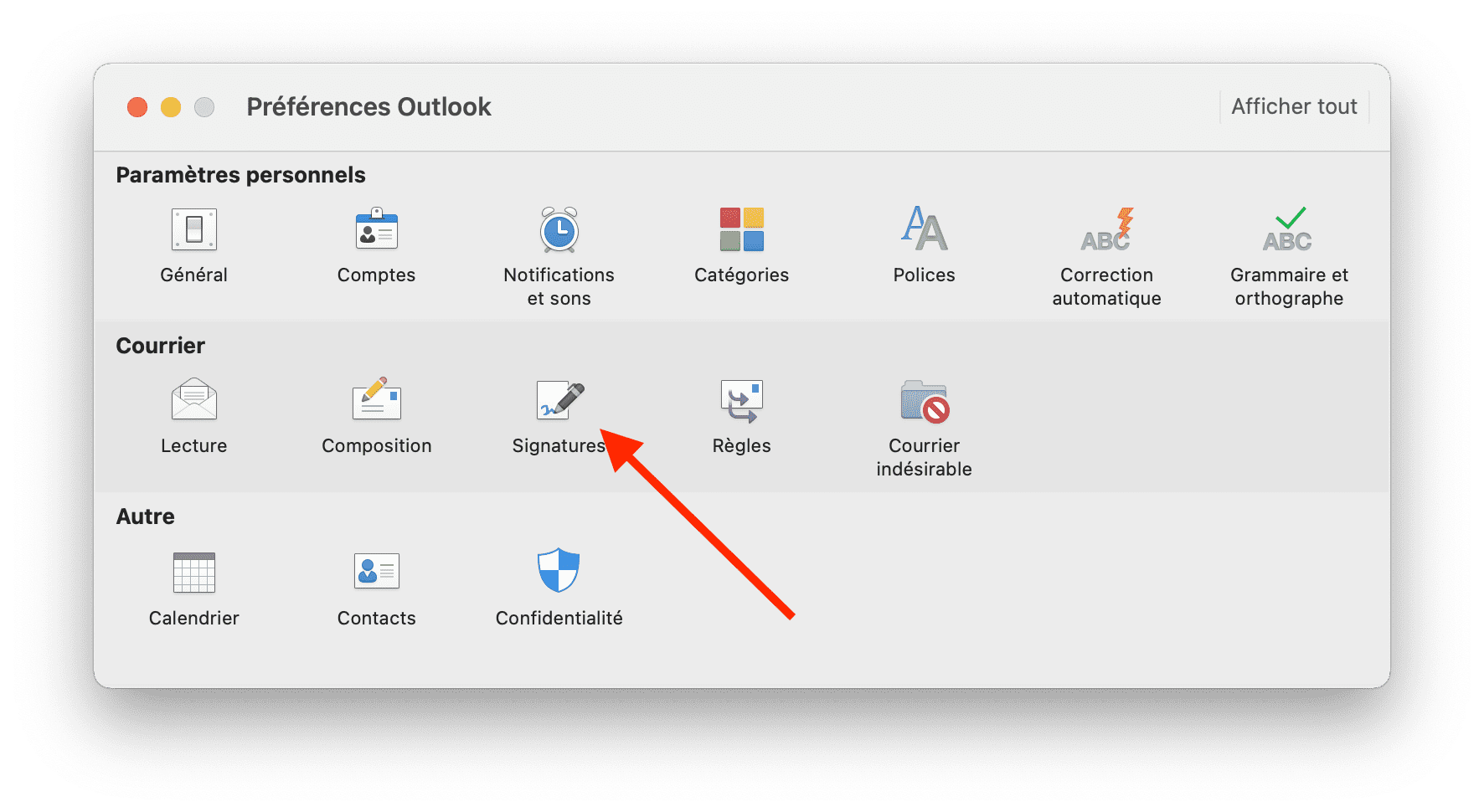 click on signature in preferences